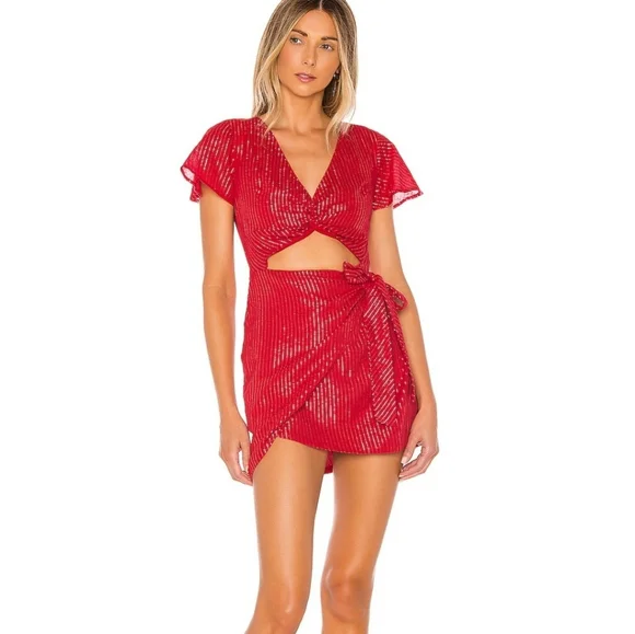Majorelle Evelyn red silver cutout mini dress XS - Picture 1 of 5